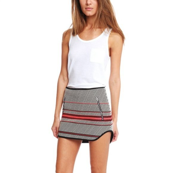 Rag & Bone New York Angular Stripe Embroidered Mini skirt Black White Pink - Picture 9 of 16